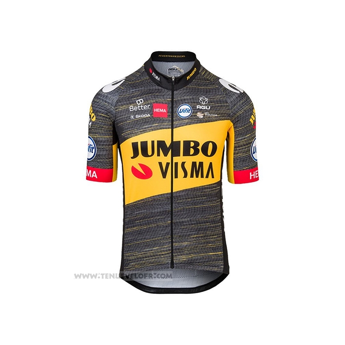 2021 Maillot Cyclisme Jumbo Visma Noir Jaune Manches Courtes et Cuissard